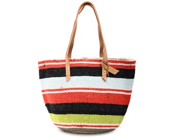 NAO: Handwoven Black Blue and Red  Wool Tote Bag