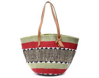 NDOO: Handwoven Green Red and Yellow Wool Tote Bag