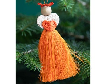 Handwoven Orange Love Angel Tree Decoration