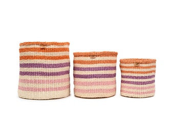 Orange, Pink & Purple Stripe Woven Storage Basket