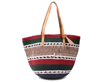 NYIMA: Handwoven Red Green and Pink Wool Tote Bag