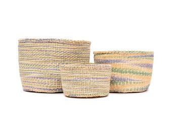 Lavender, Green & Yellow Tie-Dye Woven Storage Basket