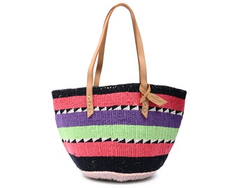 NDOGO: Handwoven Purple Green and Pink Wool Tote Bag