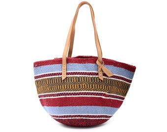 NNE: Handwoven Red Blue and Yellow Wool Tote Bag