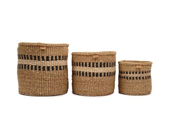 Charcoal Stripe Woven Storage Basket