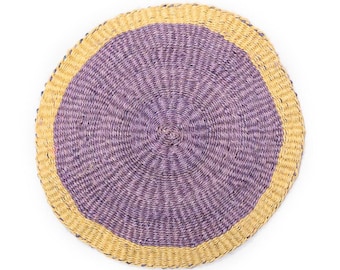 Handwoven Sisal Placemat, Lavender & Yellow Woven Tableware, Kenyan Craft