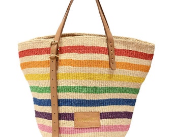 Regenboogstreep Sisal Tote mandtas