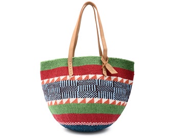 NINO: Handwoven Green Red and Blue Wool Tote Bag