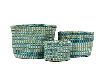 Turquoise & Gold Tie-Dye Woven Storage Basket