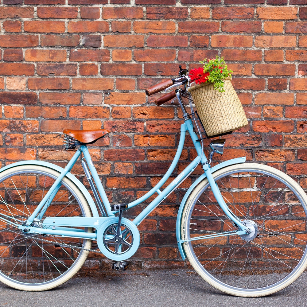 Natural Oblong Bike Basket. Handwoven Bicycle Basket With Leather