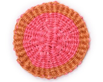 Pink & Orange Sisal Coaster. Colourful Woven Tableware