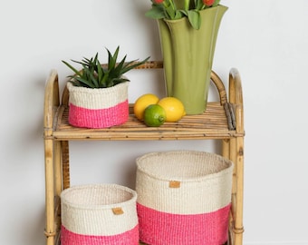 Cesta tejida rosa fucsia – Cesta de almacenamiento de sisal colorida para la habitación de los niños y la decoración del hogar estilo boho.