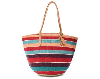 NYUMBE: Handwoven Blue Red Yellow and White Wool Tote Bag