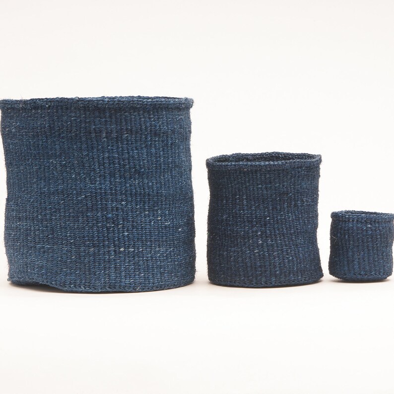 BLUU Denim Blue Woven Storage Basket. Round Handwoven Sisal Etsy