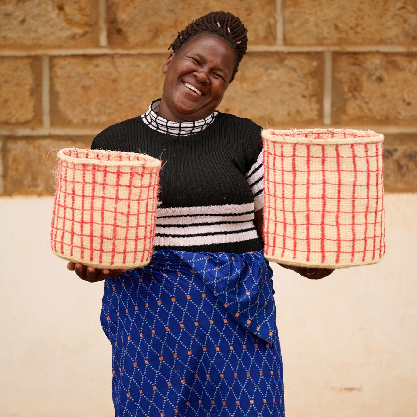 The Basket Room Sahihi Red Check Woven Storage Basket