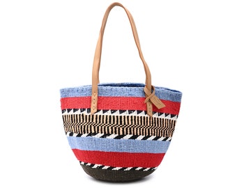 NDWELE: Handwoven Blue Red and Yellow Wool Tote Bag