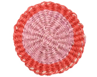 Red & Pink Sisal Coaster. Colourful Woven Tableware