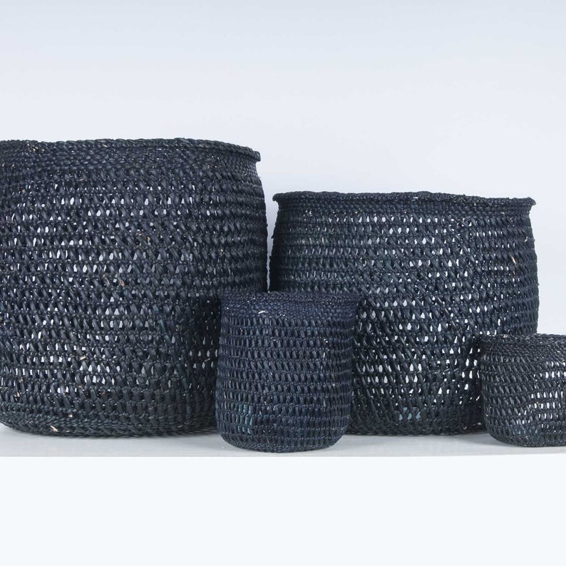 WAVU Black Open Weave Storage Baskets. Iringa basket. Round Etsy