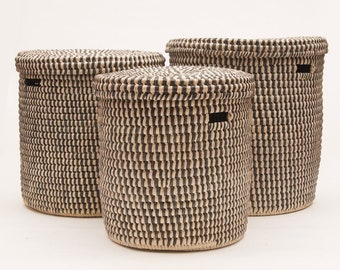 Slate Check Lidded Laundry Basket. Large Washing & Linen Basket.