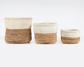 Banana Fibre Colour Block Basket. Round Handwoven Sisal Storage Basket.