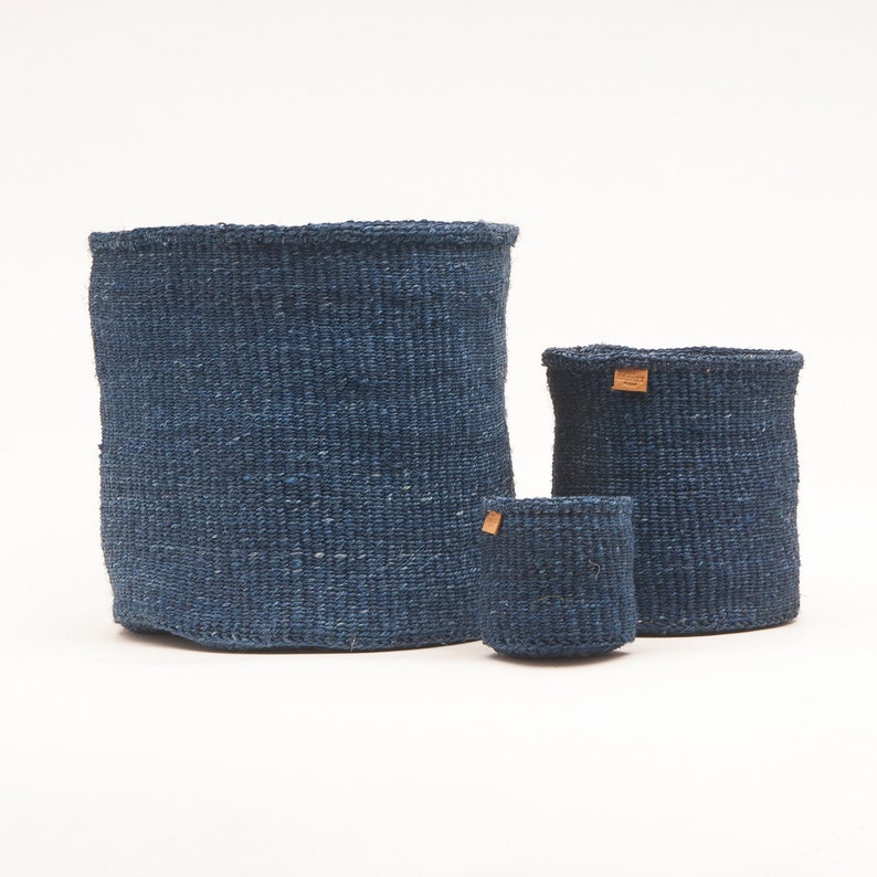 BLUU Denim Blue Woven Storage Basket. Round Handwoven Sisal Etsy