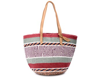 NYWELE: Handwoven Maroon Purple and White Wool Tote Bag