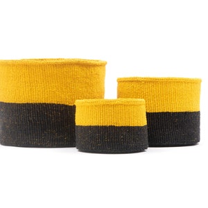 Black & Yellow Basket, Duo Colour Block. Round Handwoven Sisal Storage Basket.