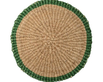 Green & Khaki Sisal Placemat, Colourful Woven Tableware For Alfresco Dining, Brunch, Dinner Parties and Weddings, Handwoven Place Setttings