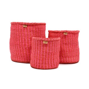 Red & Pink Pinstripe Woven Storage Basket