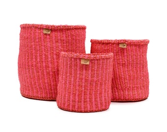 Red & Pink Pinstripe Woven Storage Basket