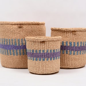 Purple & Blue Stripe Woven Storage Basket
