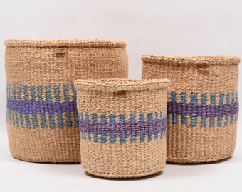 Purple & Blue Stripe Woven Storage Basket