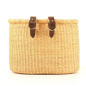 Handwoven Bike Basket with Leather Straps - Chic Scandi Japandi Style
