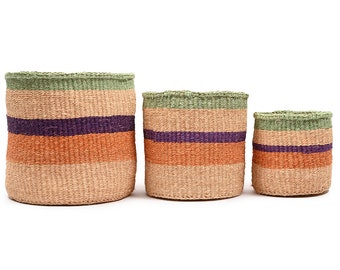 Orange, Purple & Green Stripe Woven Storage Basket