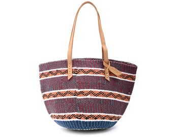 NINA: Handwoven Red Green and Beige Wool Tote Bag