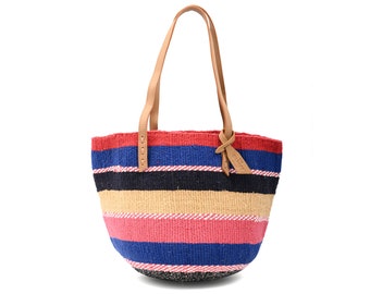 NYUMA: Handwoven Red Blue Black and Yellow Wool Tote Bag