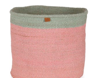 Extra Large Pink and Green Woven Basket – XL Sisal Storage Basket for Laundry & Home Organisation