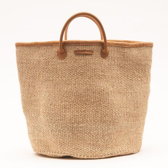 Handmade Sisal Laundry Basket with Leather Handles, Large Woven Hamper