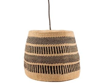 Black & Natural Vertical Striped Pendant Shade. Woven Lampshade, Lighting Accessories