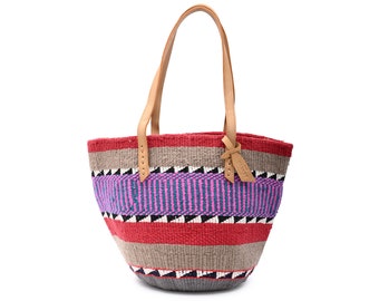 OGOPA: Handwoven Red Purple and Grey Wool Tote Bag