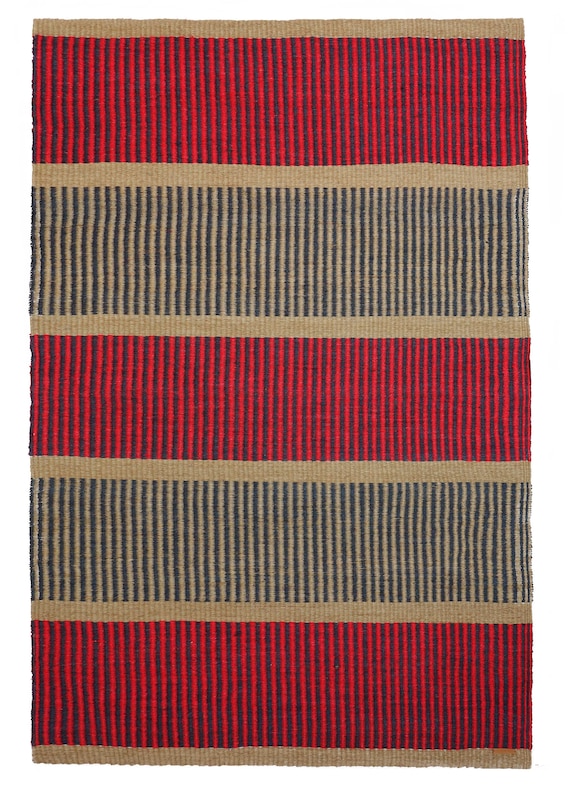 PANA Large Black Raspberry & Natural Woven Floor Mat Loom Etsy