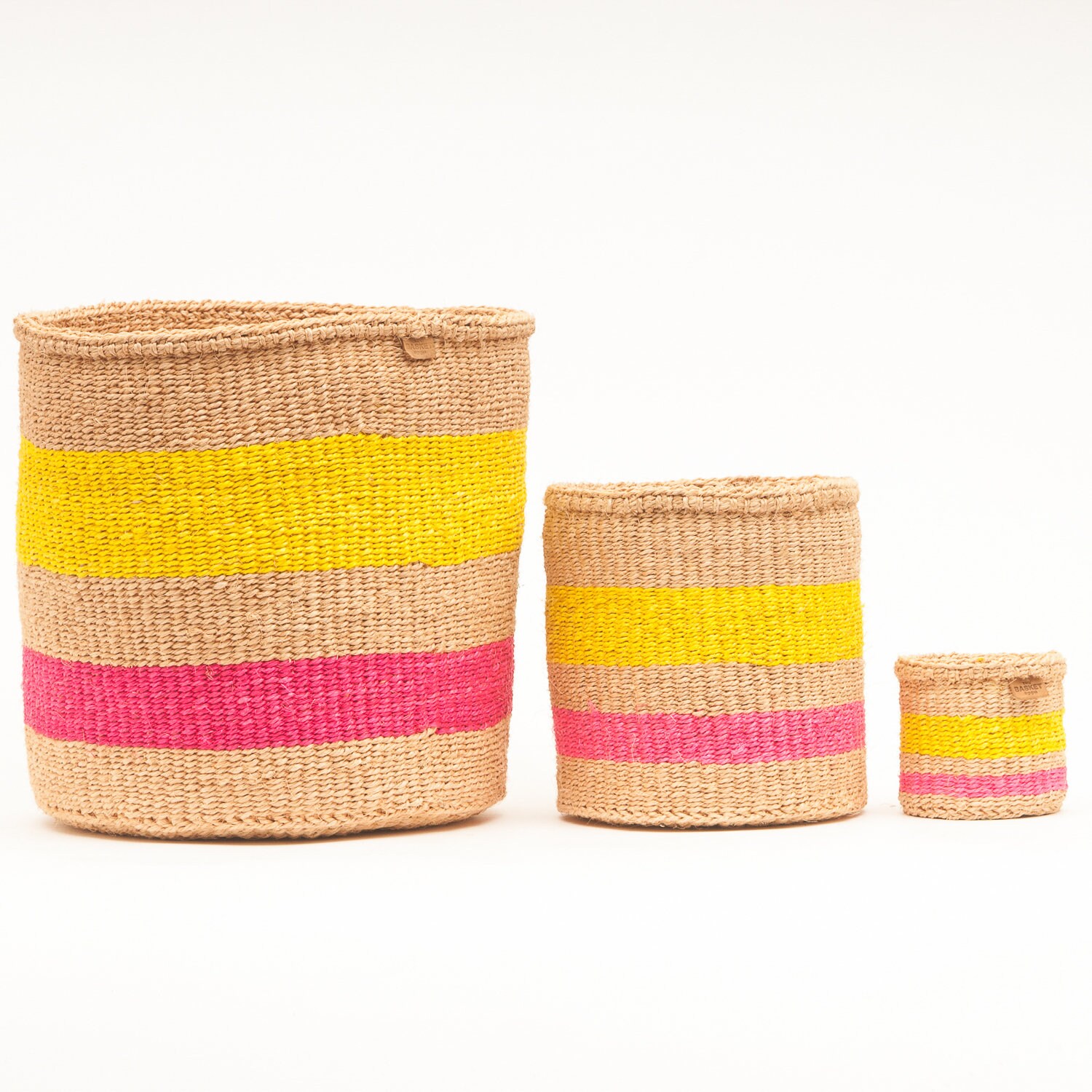 Pink and Yellow Storage Basket. Round Colourful Handwoven Etsy UK