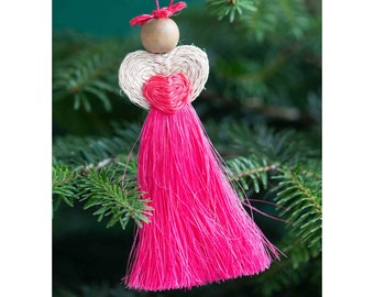 Handwoven Pink Love Angel Tree Decoration