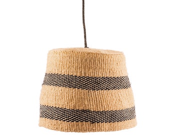 Black & Natural Diagonal Stripe Pendant Shade. Woven Lampshade, Lighting Accessories