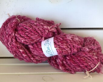 Pink Hand Spun Suri Alpaca Yarn - Hand Dyed - Core Spun - Chunky