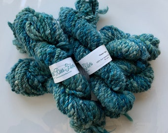 Hand Spun Turquoise Suri Alpaca Yarn - Hand Dyed - Core Spun - Chunky