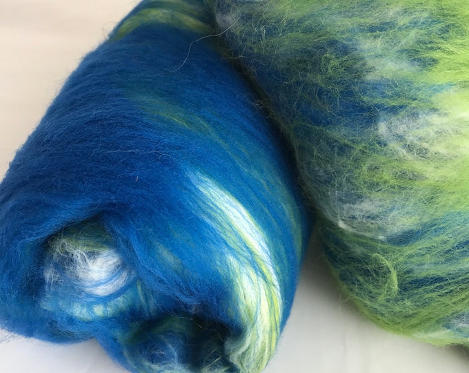 Silk Merino Spinning Fiber - Blue & Green - "Lakeside"