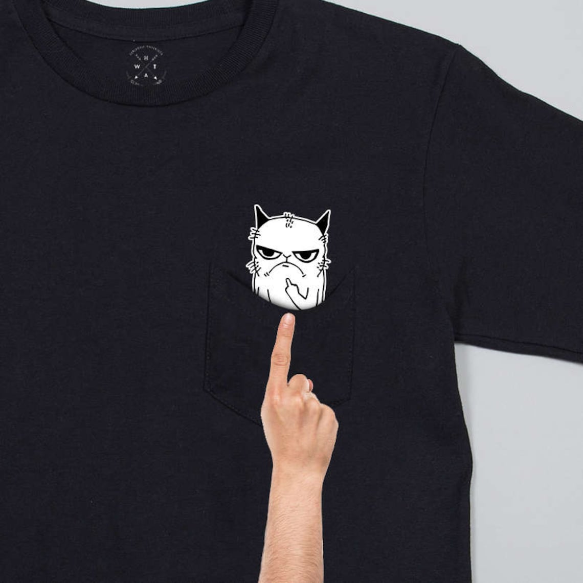 Grumpy Cat Flipping Finger In Pocket Showing Middle Finger Etsy