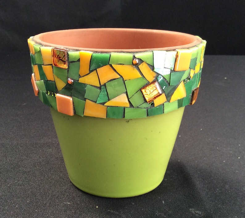 Mosaic Flower Pot Green and Orange
