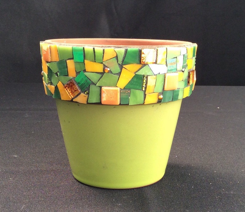 Mosaic Flower Pot Green and Orange